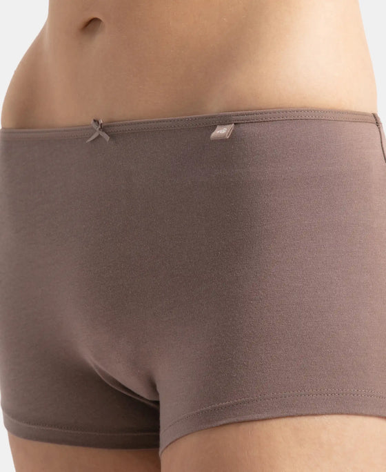 Jockey SS04 Women's High Coverage Super Combed Cotton Elastane Stretch Mid Waist Boy Shorts with Concealed Waistband and Stay Fresh Treatment