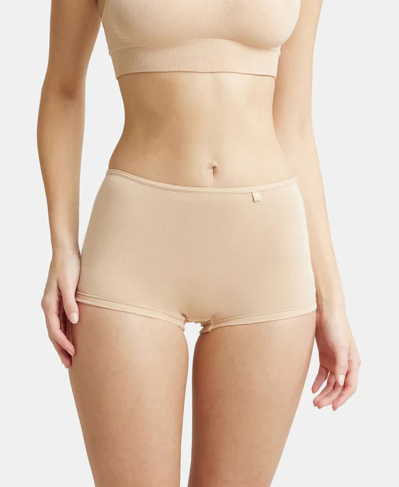 Jockey SS04 Women's High Coverage Super Combed Cotton Elastane Stretch Mid Waist Boy Shorts with Concealed Waistband and Stay Fresh Treatment