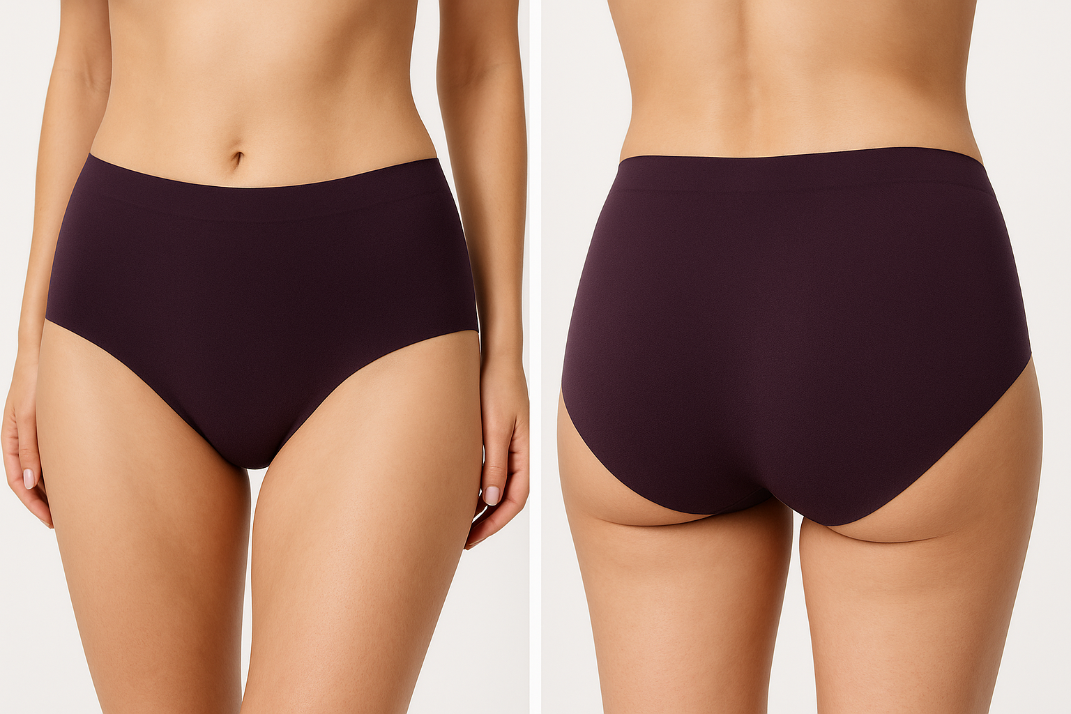 CREATE FACELESS MODEL IMAGE WITH THIS DARK PURPLE SEAMLESS HIPSTER HIGHCOVERAGE PANTY SHOW FRONT AND BACK OF THE PRODUCT