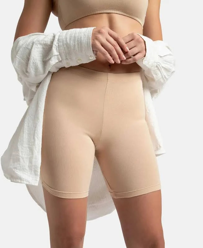 Jockey 1529 Women's High Coverage Cycling shorts -Super Combed Cotton Elastane Stretch Mid Waist Shorties with Concealed Waistband