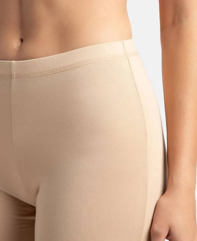 Jockey 1529 Women's High Coverage Cycling shorts -Super Combed Cotton Elastane Stretch Mid Waist Shorties with Concealed Waistband